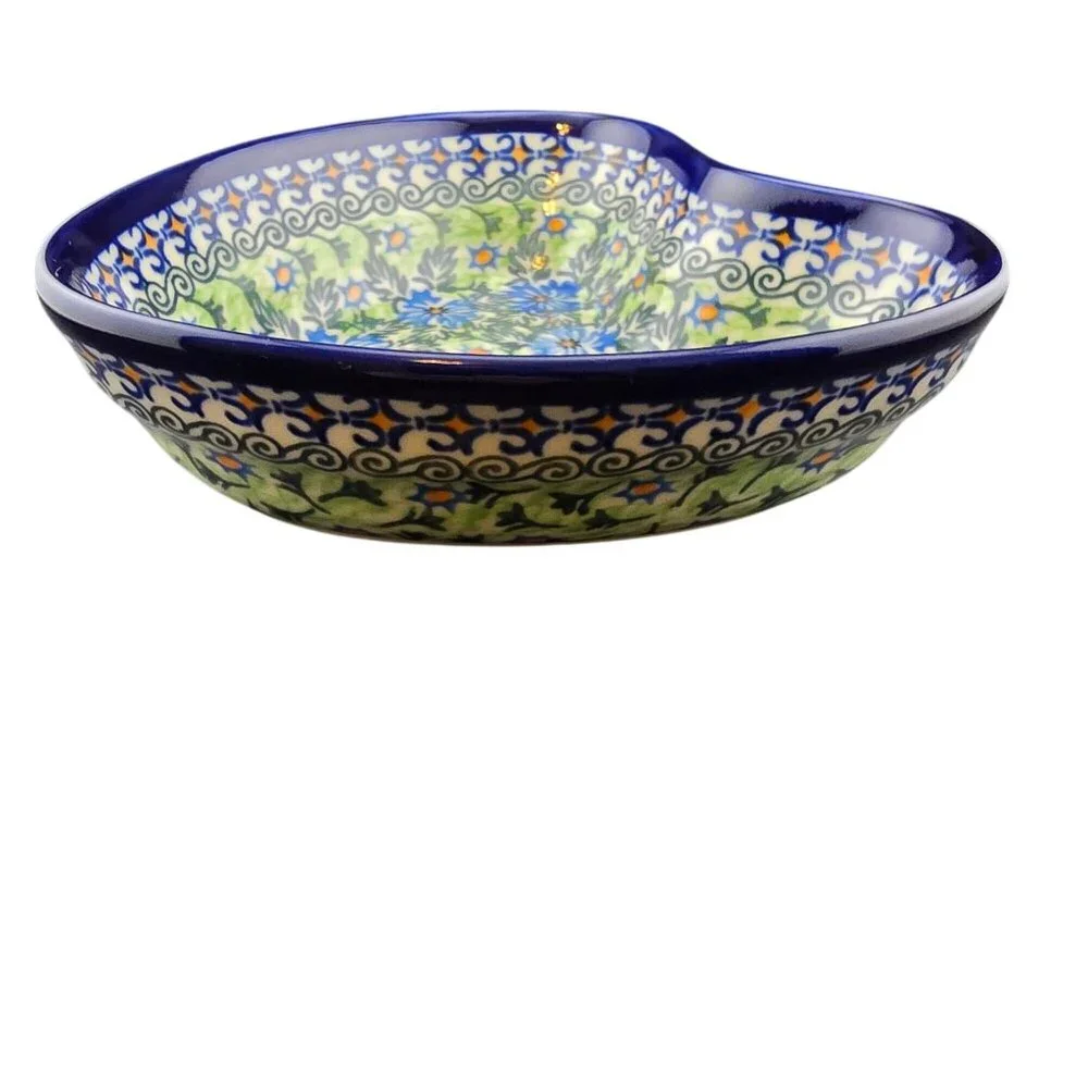 Kalich Boleslawiecka Ceramic Whimsical Heart Polish Pottery Bowl Floral Design - Picture 2 of 9